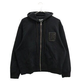 RAF SIMONS(ラフシモンズ) サイズ:S 23SS ZIPPED HOODIE WITH RS HAND SIGNS ON SLEEVES 231-191 RSワッペンジップアップパーカー ブラック【中古】【程度B】【カラーブラック】【取扱店舗原宿】