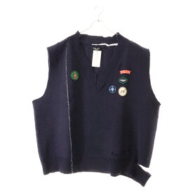 RAF SIMONS(ラフシモンズ) サイズ:1 21SS ARCHIVE REDUX Oversized destroyed V-neck gilet アーカイヴ レダックス オーバーサイズニットベスト ネイビー【新古品/中古】【程度S】【カラーネイビー】【取扱店舗AWESOME原宿店】