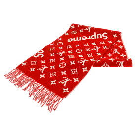 SUPREME(シュプリーム) 17AW × LOUIS VUITTON Monogram Scarf MP1890 ルイヴィトン モノグラム総柄 スカーフ マフラー ホワイト/レッド【中古】【程度A】【カラーホワイト】【取扱店舗BRING京都河原町店】