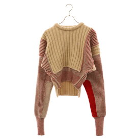 MM6 Maison Margiela(エムエムシックスメゾンマルジェラ) サイズ:M 22AW Sprist Sweater S52GP0113 スプライスド セーター クロップド クルーネックニット ベージュ レディース【中古】【程度A】【カラーベージュ】【取扱店舗AWESOME原宿店】