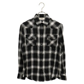 CELINE(セリーヌ) サイズ:S 20SS CLASSIC CHECKER SHIRT 2C143362F クラシック 長袖チェックシャツ ブラック/ホワイト ボタンダウンシャツ【中古】【程度A】【カラーブラック】【取扱店舗新宿】