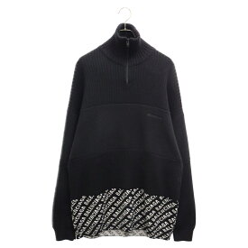 BALENCIAGA(バレンシアガ) サイズ:M 20AW ロゴ総柄切替ハーフジップニットセーター ブラック 641734 T1587【中古】【程度A】【カラーブラック】【取扱店舗原宿】