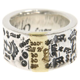 Bill Wall Leather/BWL(ビルウォールレザー) サイズ:20.0号 EXECUTIVE GRAFFITI BAND RING WITH 22K GOLD STRIPE エグゼクティブ グラフィティ バンドリング 22K ゴールドストライプ【中古】【程度B】【カラーシルバー】【オンライン限定商品】