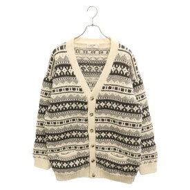 CELINE(セリーヌ) サイズ:M Shetland Oversized Cardigan シェトランドオーバーサイズカーディガン ニットセーター 総柄 アイボリー 2A90Q107O【中古】【程度A】【カラーホワイト】【オンライン限定商品】