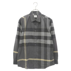 BURBERRY(バーバリー) サイズ:L メガチェック ボタン長袖シャツ グレー/ブラック 8050329【中古】【程度A】【カラーグレー】【取扱店舗BRING札幌店】