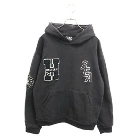 WIND AND SEA(ウィンダンシー) サイズ:L 21AW×HYSTERIC GLAMOUR HOODIE ヒステリックグラマー ロゴワッペン フーディ スウェット プルオーバーパーカー ブラック WDS-HYS-3-06【中古】【程度B】【カラーブラック】【取扱店舗BRING札幌店】