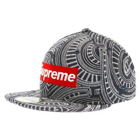 SUPREME(シュプリーム) サイズ:7 3/8(58.7cm) ×New Era 14SS Uptown Box Logo Cap アップタウン 刺繍 総柄 ボックスロゴ キャップ ネイビー【中古】【程度A】【カラーネイビー】【取扱店舗BRING THRIFT CLOSET】