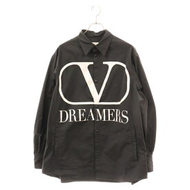 VALENTINO(ヴァレンチノ) サイズ:48 22AW DREAMAS V LOGO SHIRT ロゴプリント オーバーサイズ 長袖シャツ ブラック P56101303【中古】【程度A】【カラーブラック】【取扱店舗新宿】