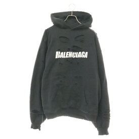 BALENCIAGA(バレンシアガ) サイズ:XXS 21SS Caps Destroyed Hoodie 659403 TKVB6 キャップス デストロイド フーディ プルオーバースウェットパーカー ダメージ加工 ブラック【中古】【程度B】【カラーブラック】【取扱店舗BRING渋谷ANNEX店】