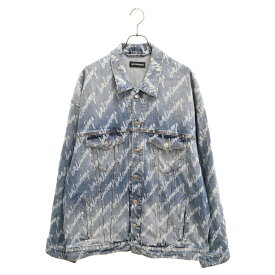 BALENCIAGA(バレンシアガ) サイズ:2 22SS ALL OVER LOGO DENIM JACKET オールオーバーロゴデニムジャケット インディゴ 681690【中古】【程度B】【カラーブルー】【取扱店舗BRING札幌店】