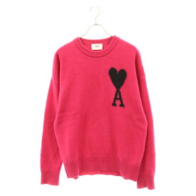 AMI Alexandre Mattiussi(アミアレクサンドルマテュッシ) サイズ:M 22AW AMI DE COEUR CREW NECK SWEATER ハートAロゴ クルーネック ニットセーター ピンク UKS002.018【中古】【程度B】【カラーピンク】【取扱店舗BRING札幌店】