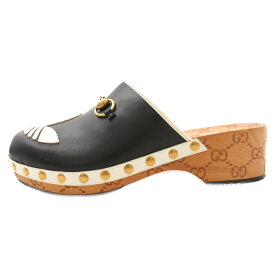 GUCCI(グッチ) サイズ:9 ×adidas clog sandals クロッグ レザー フロントロゴサンダル 702252 ブラック【新古品/中古】【程度S】【カラーブラック】【取扱店舗BRING京都河原町店】