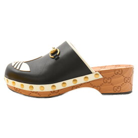 GUCCI(グッチ) サイズ:8 ×adidas clog sandals クロッグ レザー フロントロゴサンダル 702252 ブラック【新古品/中古】【程度S】【カラーブラック】【取扱店舗BRING福岡天神店】