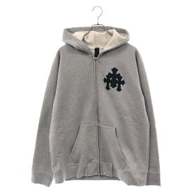 CHROME HEARTS(クロムハーツ) サイズ:XL GRP Y NOT Raglan Sleeve Zip Up Hoodie ワイノットラグランスリーブジップアップフーディ ジップアップパーカー クロスレザーパッチ クロスボール【中古】【程度A】【カラーグレー】【取扱店舗原宿】