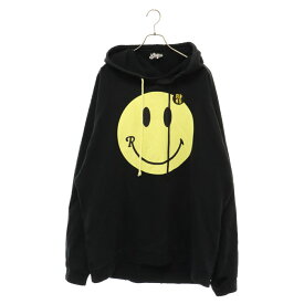 RAF SIMONS(ラフシモンズ) サイズ:S ×SMILEY 22AW 224-176 スマイリープリント 50周年記念 デストロイ加工 オーバーサイズ プルオーバーパーカー【中古】【程度B】【カラーブラック】【取扱店舗原宿】