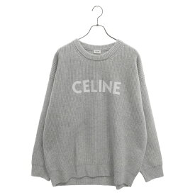 CELINE(セリーヌ) サイズ:M 21AW Oversized Celine Sweater In Ribbed Wool ロゴ刺繍 オーバーサイズ ウールニット セーター ブラック 2A19R423P【中古】【程度A】【カラーグレー】【オンライン限定商品】