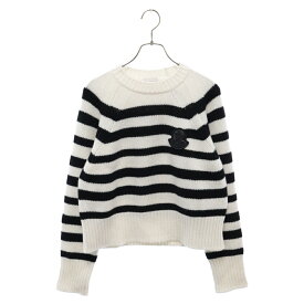 MONCLER(モンクレール) サイズ:XS 23AW GIROCOLLO TRICOT CREW NECK ロゴパッチクルーネック ニットセーター レディース ホワイト/ブラック I20939C00023【新古品/中古】【程度S】【カラーホワイト】【取扱店舗BRING札幌店】