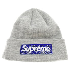 SUPREME(シュプリーム) 19AW×NEWERA Bandana Box Logo Beanie ニューエラ バンダナ ボックスロゴ ビーニー ニットキャップ 帽子 グレー【中古】【程度A】【カラーグレー】【取扱店舗BRING THRIFT CLOSET】