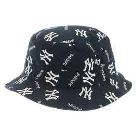 SUPREME(シュプリーム) サイズ:S/M 15SS×NEW YORK YANKEES Crusher Hat ニューヨークヤンキース 47 ロゴ 総柄 クラッシャー バケット ハット ネイビー【中古】【程度B】【カラーネイビー】【取扱店舗BRING梅田茶屋町店】