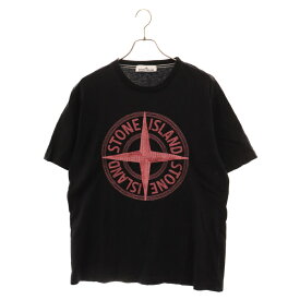 STONE ISLAND(ストーンアイランド) サイズ:L フロントロゴ刺繍 半袖Tシャツ クルーネックカットソー ブラック 781521580【中古】【程度B】【カラーブラック】【取扱店舗名古屋】