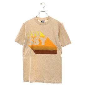 STUSSY(ステューシー) サイズ:S 90s VINTAGE OLD STUSSY ヴィンテージ オールド 紺タグ ロゴプリント クルーネック カットソー 半袖Tシャツ ベージュ【中古】【程度B】【カラーベージュ】【オンライン限定商品】