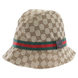 GUCCI(グッチ) サイズ:M GG 総柄 キャンバス バケットハット シェリーライン 帽子 ブラウン【中古】【程度A】【カラーブラウン】【取扱店舗BRING渋谷ANNEX店】