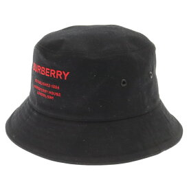 BURBERRY(バーバリー) サイズ:L ロゴエンブロイダリー バケットハット 帽子 ブラック/レッド 8053474【中古】【程度B】【カラーブラック】【取扱店舗BRING THRIFT CLOSET】