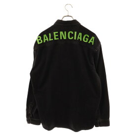 BALENCIAGA(バレンシアガ) サイズ:40 Rear Printed Denim Shirt バックプリント 長袖デニムシャツ ブラック/グリーン 571365 TBP19【中古】【程度B】【カラーブラック】【取扱店舗BRING札幌店】