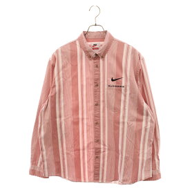 SUPREME(シュプリーム) サイズ:L 21SS×NIKE Cotton Twill Shirt ナイキ コットン ツイル ストライプ ボタンダウン 長袖シャツ ホワイト/ピンク DB0499-685【中古】【程度B】【カラーホワイト】【取扱店舗BRINGアメリカ村店】