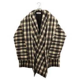 BALENCIAGA(バレンシアガ) サイズ:32 Wool Coat With Stand-up Collar ウール スタンドカラー フードコート 596186 TGU15 ホワイト/ブラック【中古】【程度A】【カラーホワイト】【オンライン限定商品】