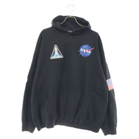 BALENCIAGA(バレンシアガ) サイズ:XS 21AW ×NASA Space Boxy Hoodie ナサ スペースボクシーフーディ プルオーバー スウェットパーカー ワッペン バックロゴプリント ブラック 651799 TKVD8【中古】【程度A】【カラーブラック】【取扱店舗BRING心斎橋店】