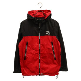 A BATHING APE(アベイシングエイプ) サイズ:S テープロゴフーデッドナイロンジャケット 001LJG301008X レッド【中古】【程度B】【カラーレッド】【取扱店舗原宿】