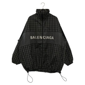 BALENCIAGA(バレンシアガ) サイズ:44 19SS ロゴ刺繍ポプリンチェックジップジャケット 571439 TEM18 ブラック【中古】【程度A】【カラーブラック】【オンライン限定商品】