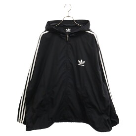 BALENCIAGA(バレンシアガ) サイズ:XS 23SS×ADIDAS ロゴプリントナイロンジップアップパーカージャケット ウィンドブレーカー 725310 ブラック【中古】【程度A】【カラーブラック】【取扱店舗原宿】