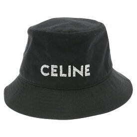 CELINE(セリーヌ) サイズ:M 22AW studs Hedi Slimane LOGO BUCKET HAT スタッズ ロゴプリントコットンバケットハット 帽子 2AUO7968P ブラック【中古】【程度A】【カラーブラック】【取扱店舗新宿】