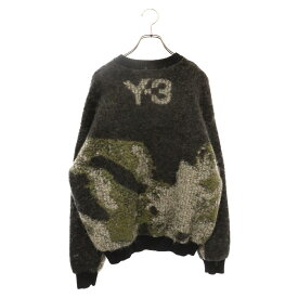 Y-3(ワイスリー) サイズ:XS 21AW U CH1 CAMO KNIT CREW SWEATER カモフラージュ オーバーサイズクルーネック ニット セーター ブラック/グリーン HB3331【中古】【程度A】【カラーブラック】【オンライン限定商品】