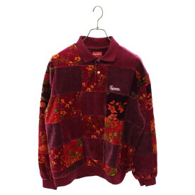 SUPREME(シュプリーム) サイズ:S 21AW Floral Patchwork Velour L/S Polo フローラル パッチワーク ロングスリーブ長袖ポロシャツ ポロ カーディナル【中古】【程度A】【カラーレッド】【取扱店舗BRING札幌店】