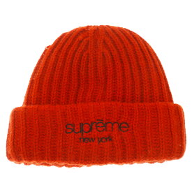 SUPREME(シュプリーム) 22AW Ribbed Beanie クラシックロゴ刺繍 リブニット ニットキャップ ビーニー 帽子 オレンジ【中古】【程度B】【カラーオレンジ】【オンライン限定商品】