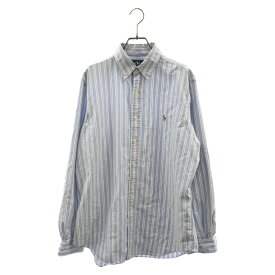 POLO RALPH LAUREN(ポロラルフローレン) サイズ:16 90S Oxford Cotton Shirt オックスフォード ストライプ コットン 長袖シャツ ブルー/ホワイト【中古】【程度B】【カラーブルー】【オンライン限定商品】