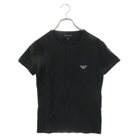 EMPORIO ARMANI(エンポリオアルマーニ) サイズ:M ロゴプリント クルーネック コットン 半袖Tシャツ カットソー ブラック【中古】【程度B】【カラーブラック】【オンライン限定商品】