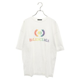 BALENCIAGA(バレンシアガ) サイズ:XS 19SS Rainbow T Shirt レインボー フロントロゴプリント 半袖Tシャツ ホワイト 570813 TEV53【中古】【程度A】【カラーホワイト】【取扱店舗名古屋】