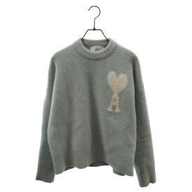 AMI Alexandre Mattiussi(アミアレクサンドルマテュッシ) サイズ:XS OFF EHITE ADC SWEATER ハートロゴ クルーネックニット ライトブルー レディース UKS025 KN0032【中古】【程度B】【カラーブルー】【オンライン限定商品】