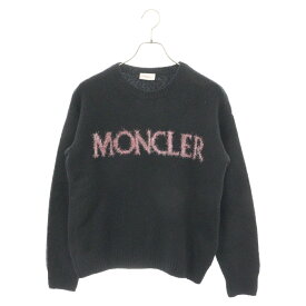 MONCLER(モンクレール) サイズ:L メリヤス編み ゲージ5 フロントロゴ ウールニットセーター ブラック/ピンク I20939C00003【中古】【程度B】【カラーブラック】【オンライン限定商品】