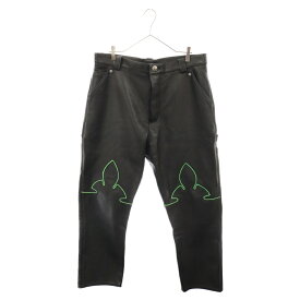 CHROME HEARTS(クロムハーツ) サイズ:36 FLEURKNEE CARPENTER LTHR GREEN STECH フレアニー レザーカーペンター グリーンステッチ パンツ ブラック【中古】【程度A】【カラーブラック】【取扱店舗原宿】