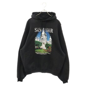 BALENCIAGA(バレンシアガ) サイズ:XXS 21SS Sacre Coeur Notre Dame HOODIE サクレクール ノートルダム プリント ダメージ加工 スウェット プルオーバーパーカー ブラック 641529 TJVH9【中古】【程度B】【カラーブラック】【取扱店舗BRING福岡天神店】