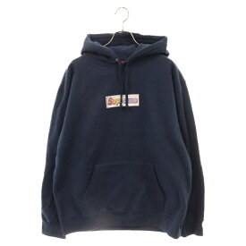 SUPREME(シュプリーム) サイズ:L 22SS Bling Box Logo Hooded Sweatshirt ブリング ボックスロゴプリントプルオーバーパーカー ネイビー【中古】【程度A】【カラーネイビー】【取扱店舗BRING札幌店】