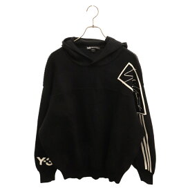 Y-3(ワイスリー) サイズ:M TECH KNIT HOODIE ロゴニットプルオーバーパーカー ブラック FJ0324【中古】【程度A】【カラーブラック】【オンライン限定商品】