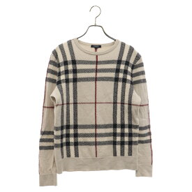 BURBERRY LONDON(バーバリーロンドン) サイズ:L ノバチェック クルーネックニットセーター ベージュ BBT01-706-41【中古】【程度B】【カラーベージュ】【オンライン限定商品】