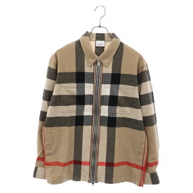 BURBERRY(バーバリー) サイズ:S 22SS Exaggerated Check Overshirt ジップアップ チェック 長袖シャツ ブルゾン 8050135 ブラウン【中古】【程度A】【カラーブラウン】【取扱店舗BRING心斎橋店】