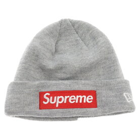 SUPREME(シュプリーム) 18AW×NEW ERA Cross Box Logo Beanie×ニューエラ クロスボックスロゴ ニットキャップ ビーニー 帽子 グレー【中古】【程度B】【カラーグレー】【オンライン限定商品】